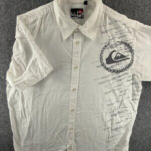 Quiksilver Cotton Short Sleeve Point Medium Graphic Print Black Streetwear Shirt